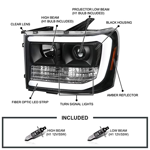 LED Light Bar Chrome Housing Projector Headlights for GMC Sierra 1500 2500HD 3500HD Left Right Pair Headlamps Assembly B9318