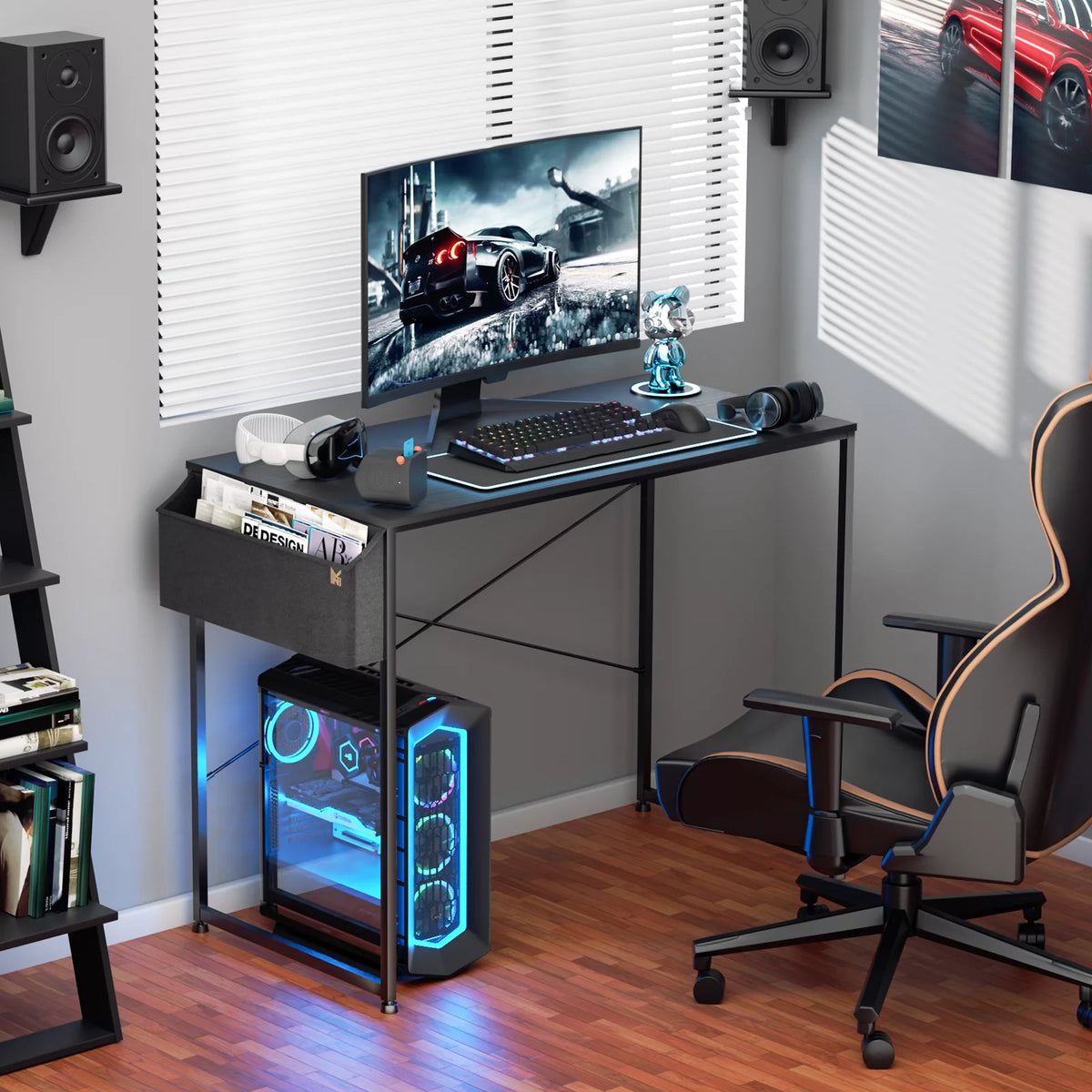 Black Computer Desk with Storage Bag T586