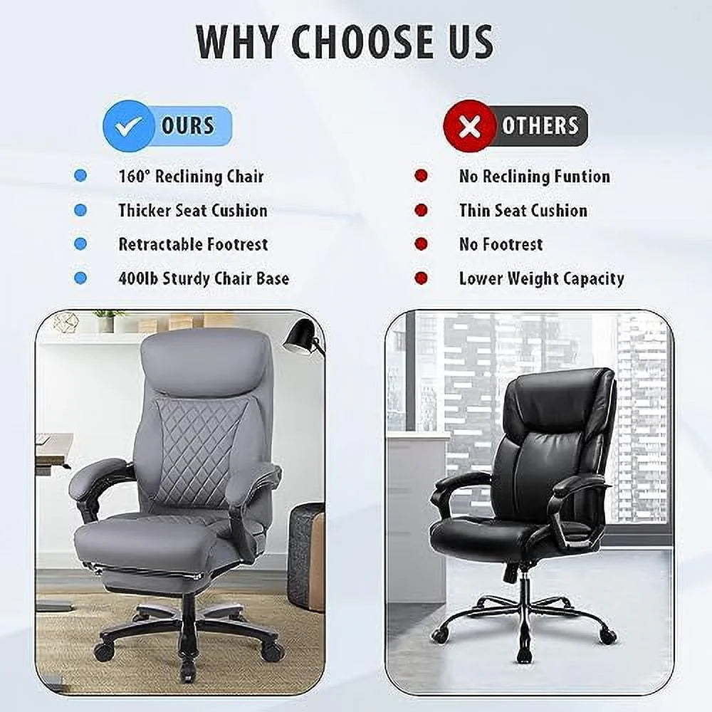 160° Reclining Oversized Ergonomic Office Chair with Footrest U740