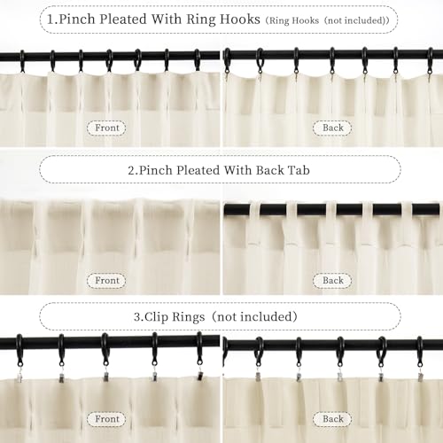 Natural Pinch Pleated Semi Sheer Curtains 84 Inch Long, 2 Panels R4342