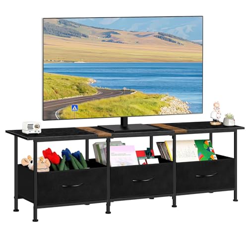 Black TV Stand with 3 Fabric Drawers W36321