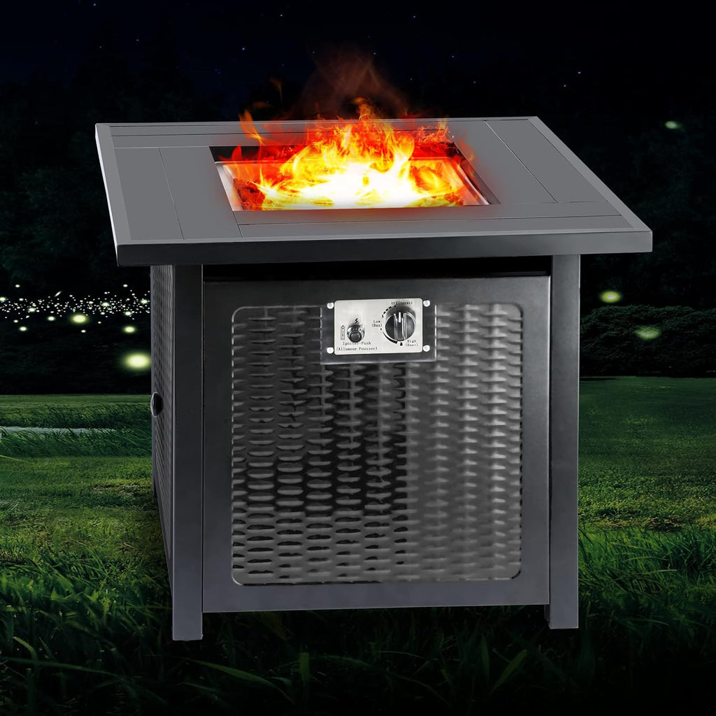 28 Inch Black Square Propane Fire Pit Table T280
