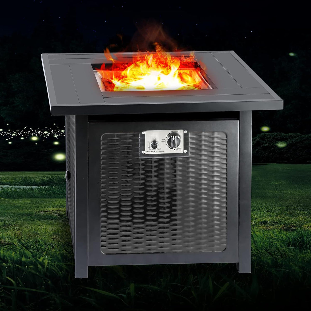 28 Inch Black Square Propane Fire Pit Table T280