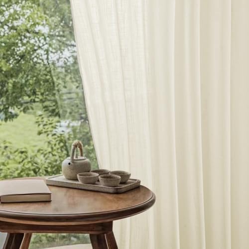 Natural Pinch Pleated Semi Sheer Curtains 84 Inch Long, 2 Panels R4342