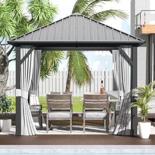 10' X 12' Aluminum Hardtop Gazebo with Galvanized Steel Double Roof D1076