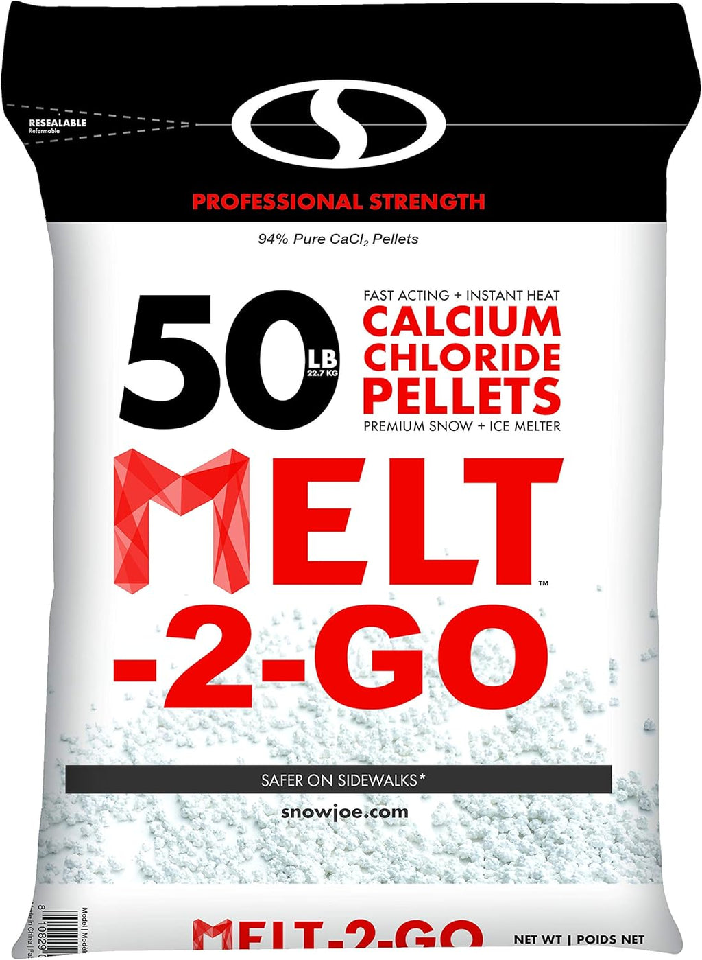 94% Pure Calcium Chloride Pellet Ice Melter, 50-lb Resealable Bag K323396