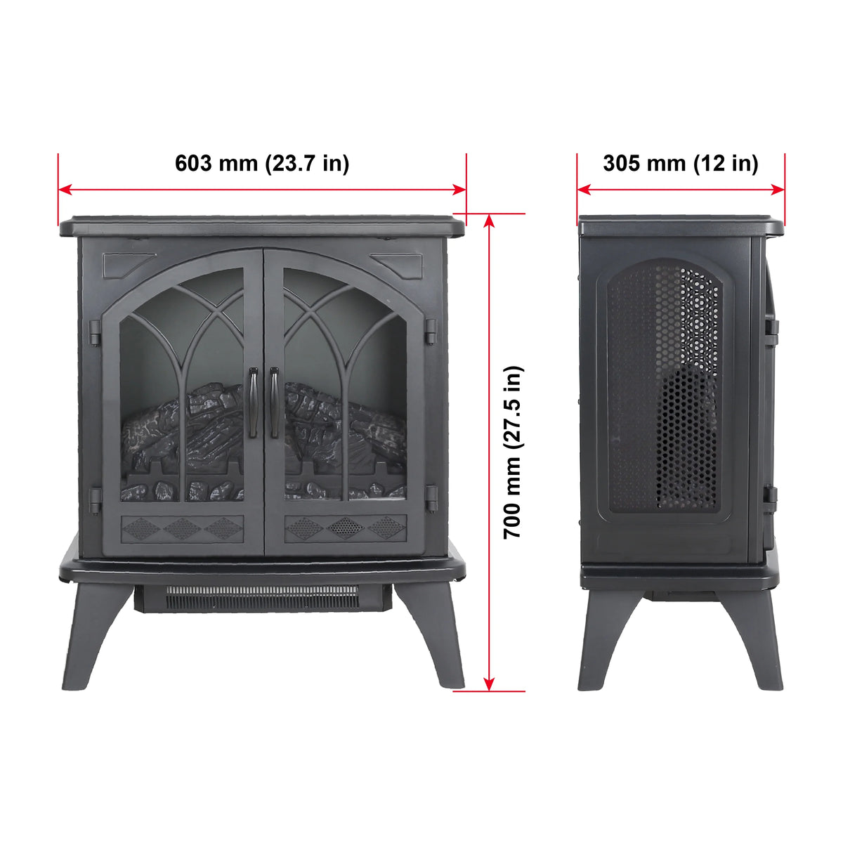23.7" 1500W Electric Fireplace Heater with 3D Flame Effect Q1208