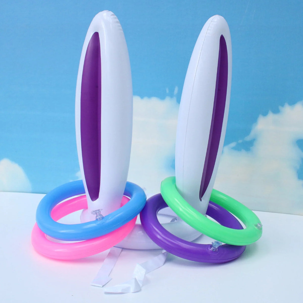 Easter Inflatable Bunny Ear Ring Toss Game Kit with Handheld Pump T51931