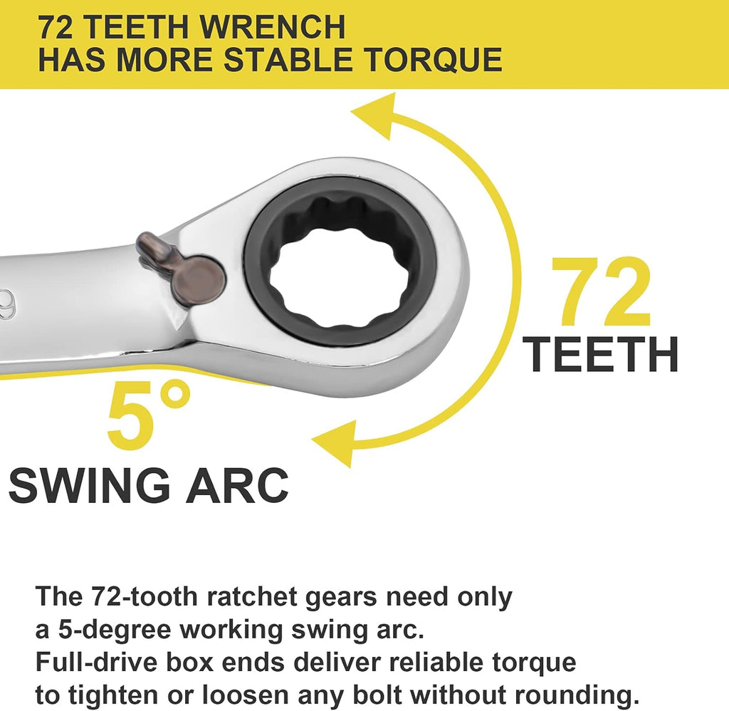 12-Piece Reversible Ratchet Combination Wrench Set, Metric, 8mm-19mm Chrome Vanadium Steel O841108