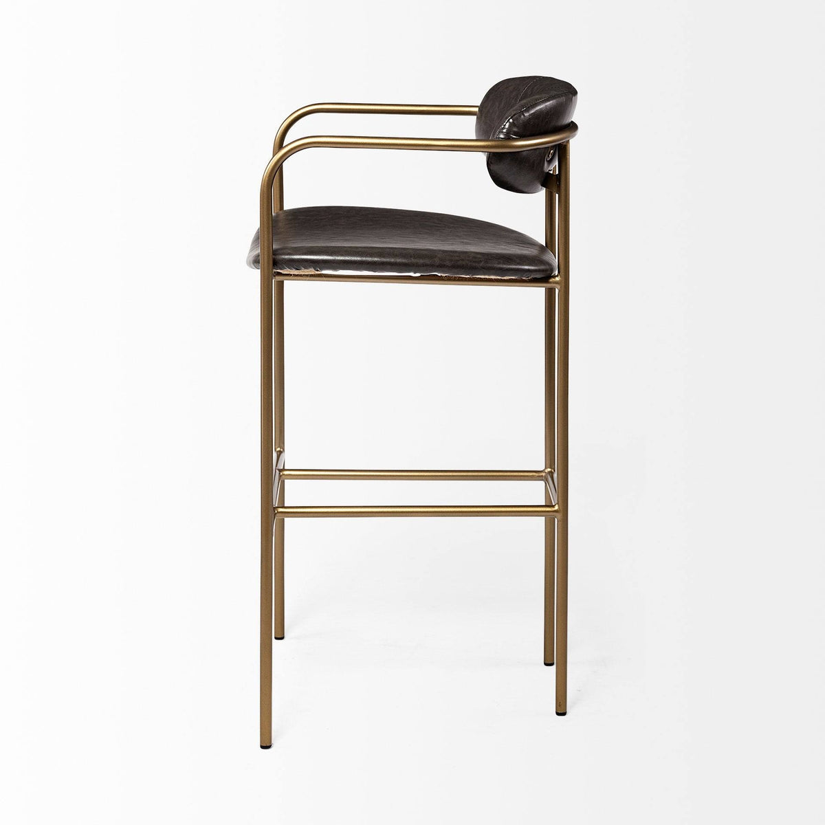 Brown Faux Leather Seat Gold Metal Bar Stool O7435