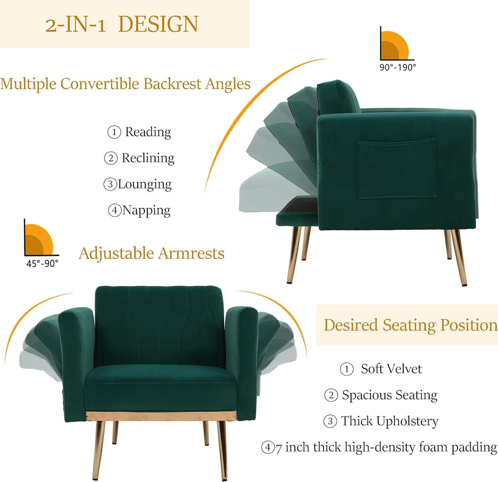 Dark Green Velvet 2 in 1 Accent Chair with Ottoman Y4860