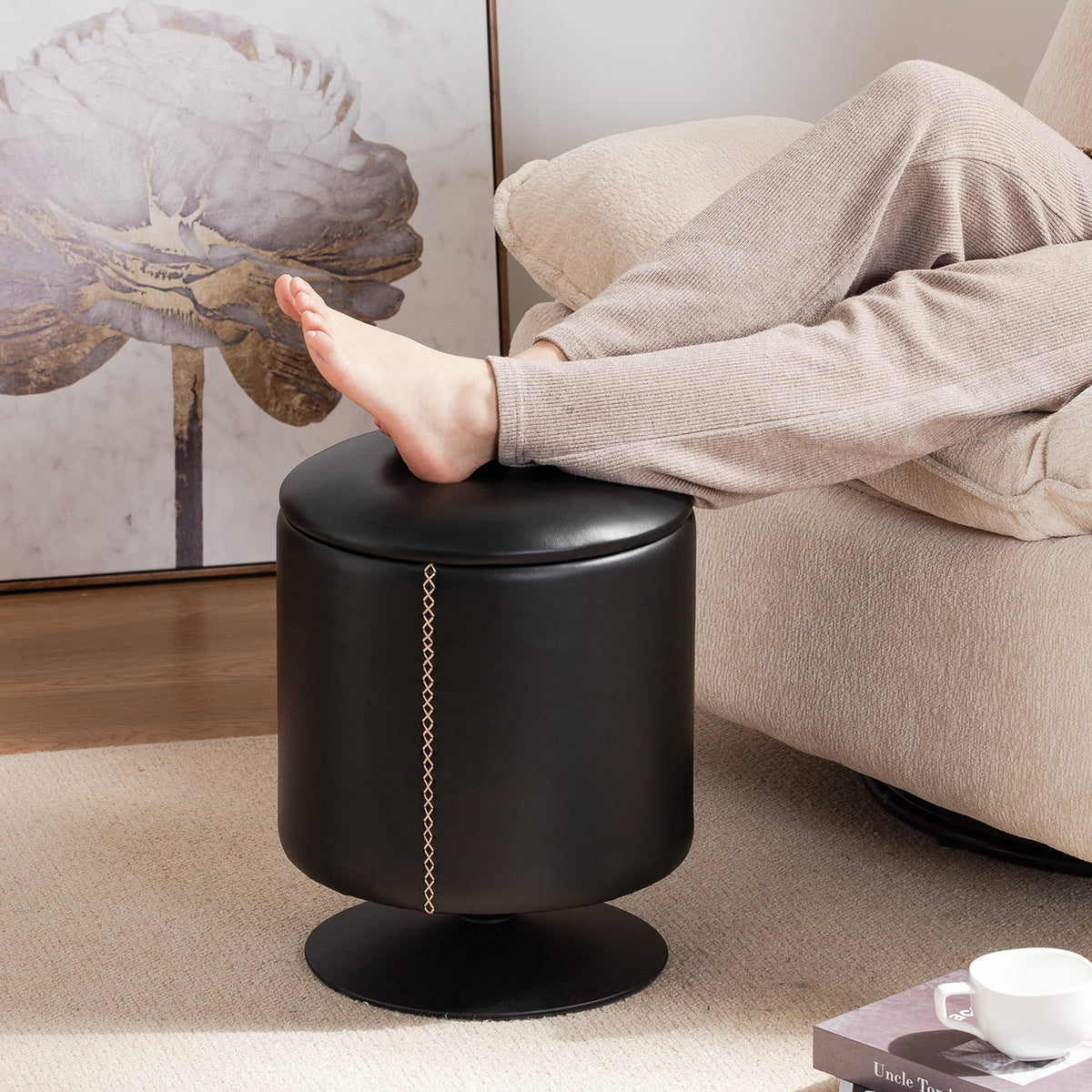 Black Swivel Storage Ottoman L833