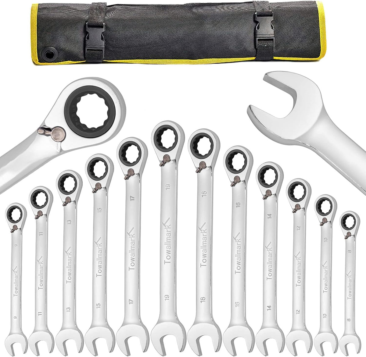12-Piece Reversible Ratchet Combination Wrench Set, Metric, 8mm-19mm Chrome Vanadium Steel O841108