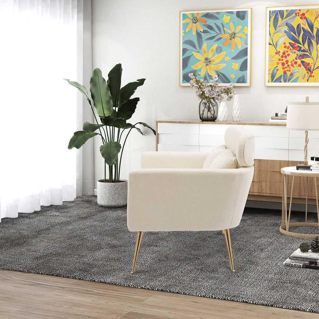 Mid Century Modern Chenille Two-Seater Sofa with 2 Throw Pillows Y40780