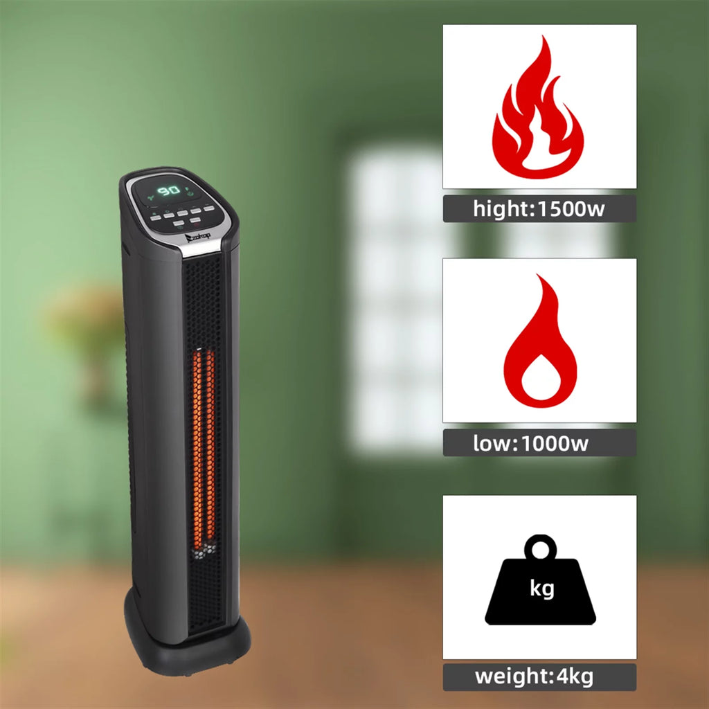 24" 1500W Quartz Infrared Electric Heater with Thermostat, Remote, 3 Modes, 12H Timer, 60 Degree Oscillating T22045