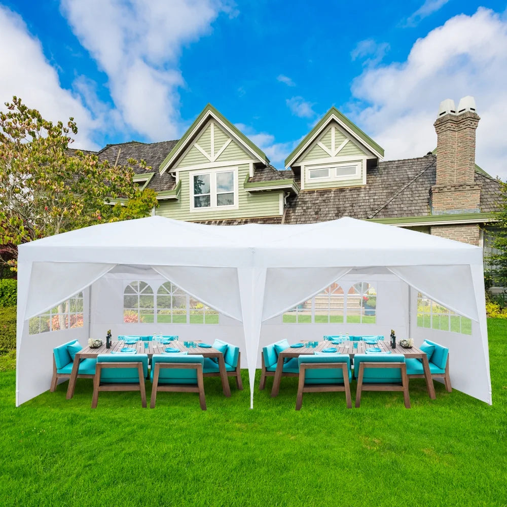 10'x 20' Canopy Pop Up Tent with 4 Sides Carry Bag White D845