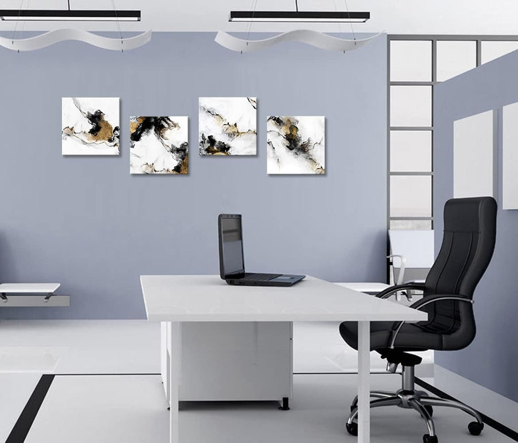 Black and White Gold Abstract Canvas Wall Art 4 Pieces 12x12inch x4pcs T575