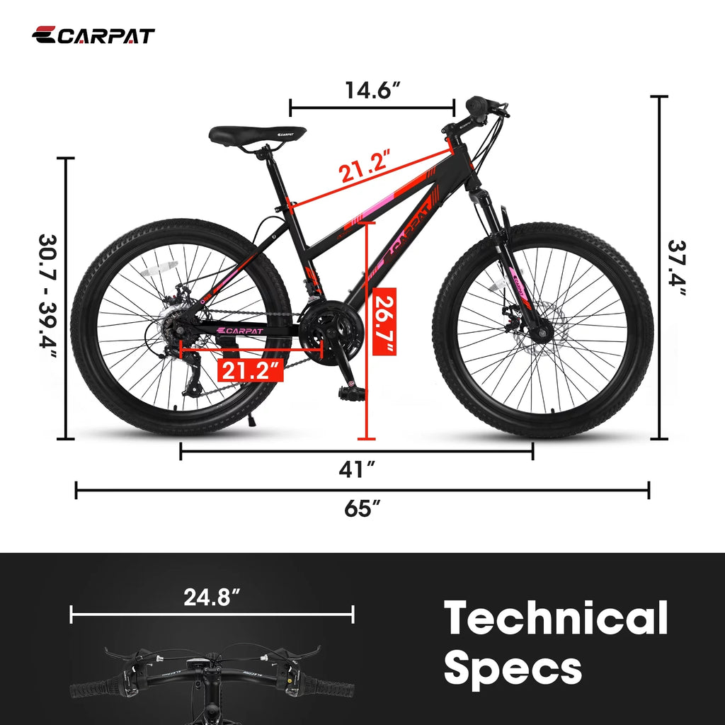 Pink 26 inch 21 Speed Dual Disc Brake Mountain Bike L476
