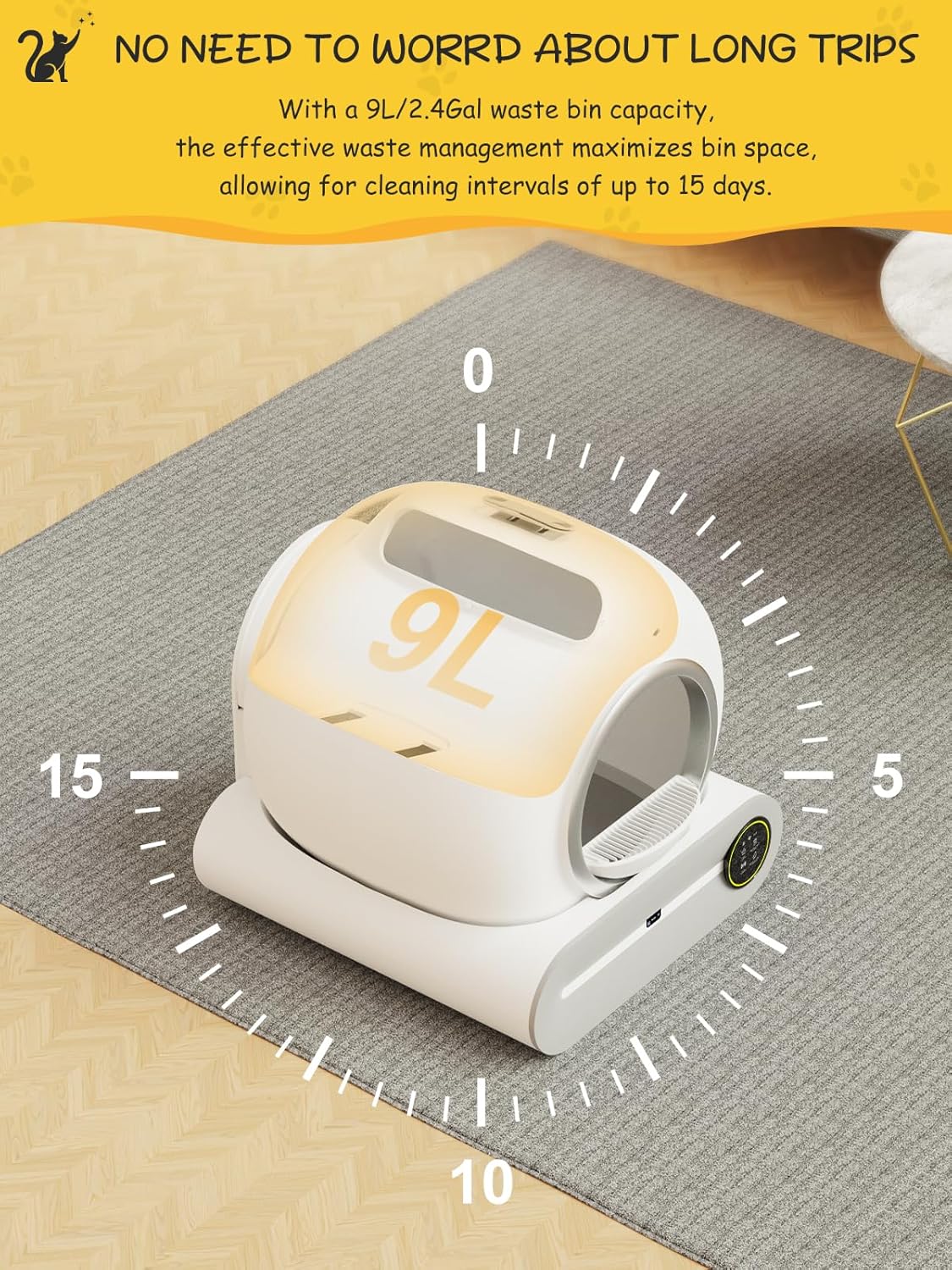 White Smart Self-Cleaning Litter Box 65L+9L Capacity E31531