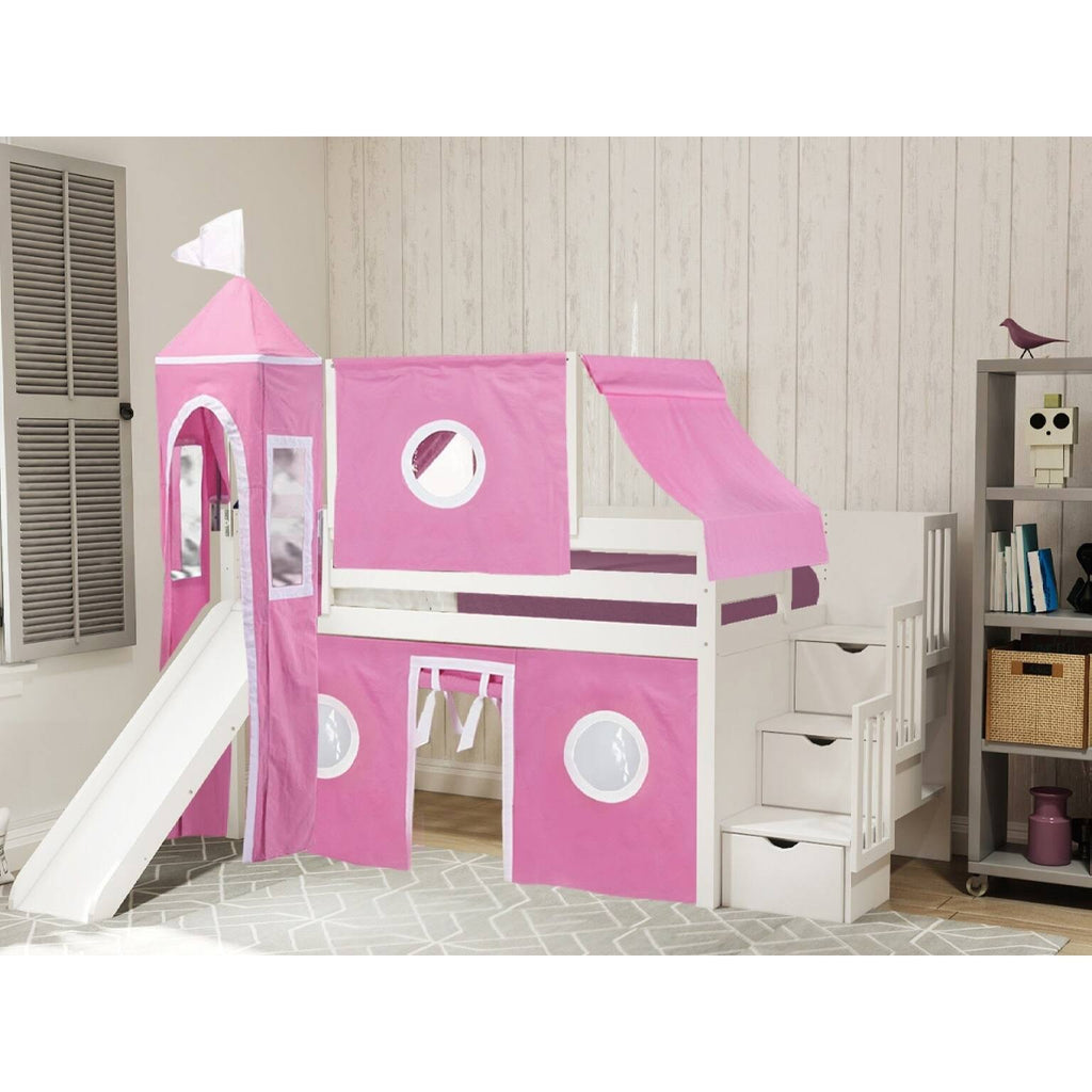Twin Loft Bed with Slide and Tent A1001