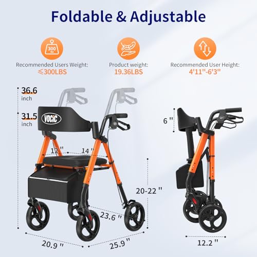 Inky Black Foldable Rollator Walker with Seat G890337