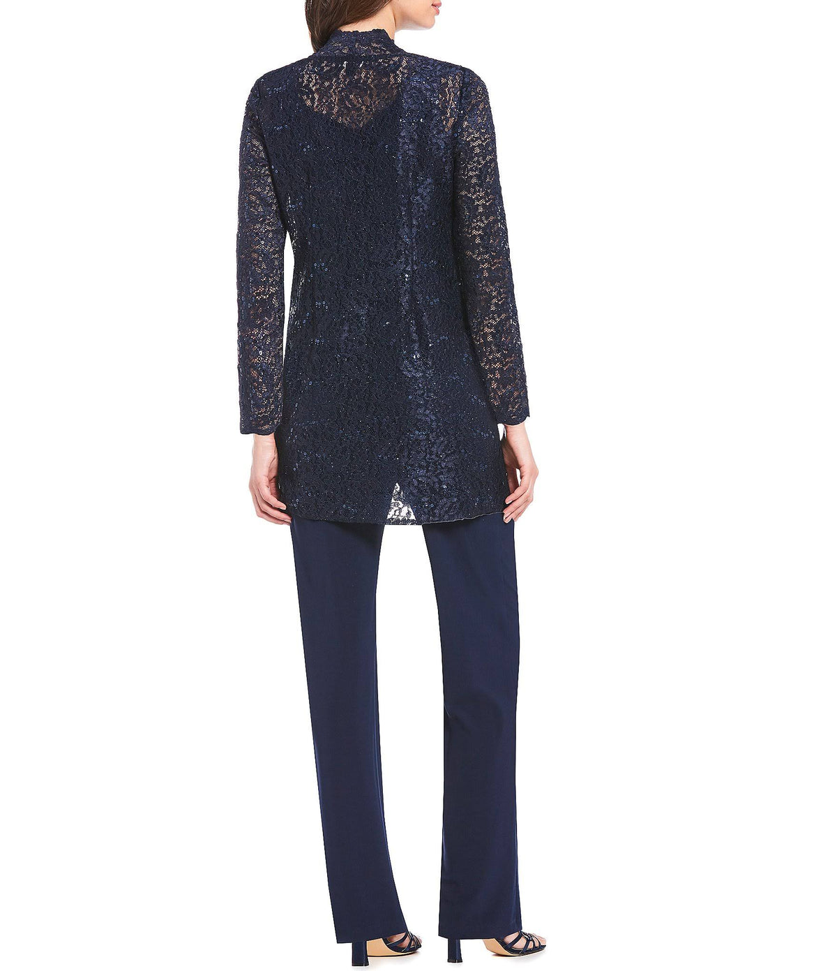 3-Piece Sequin Glitter Scallop Lace Duster Pant Set B2680