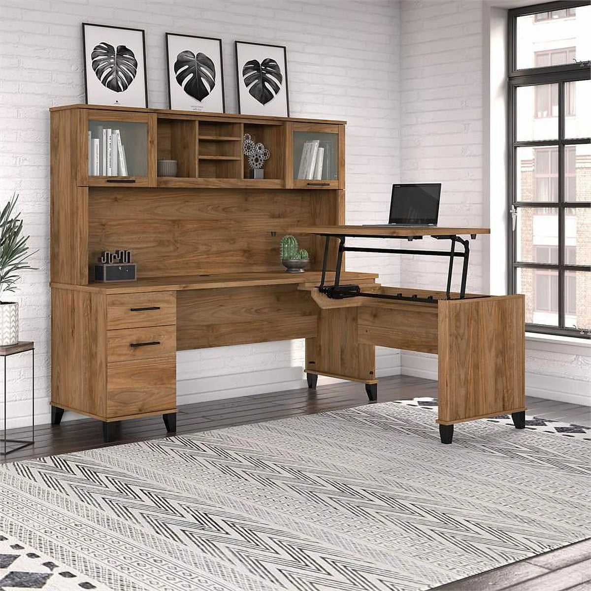 72W Sit to Stand L Desk with Hutch B131