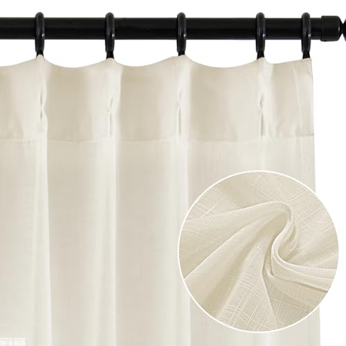 Natural Pinch Pleated Semi Sheer Curtains 84 Inch Long, 2 Panels R4342