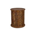 Distressed Hardwood Drum End Table A9672