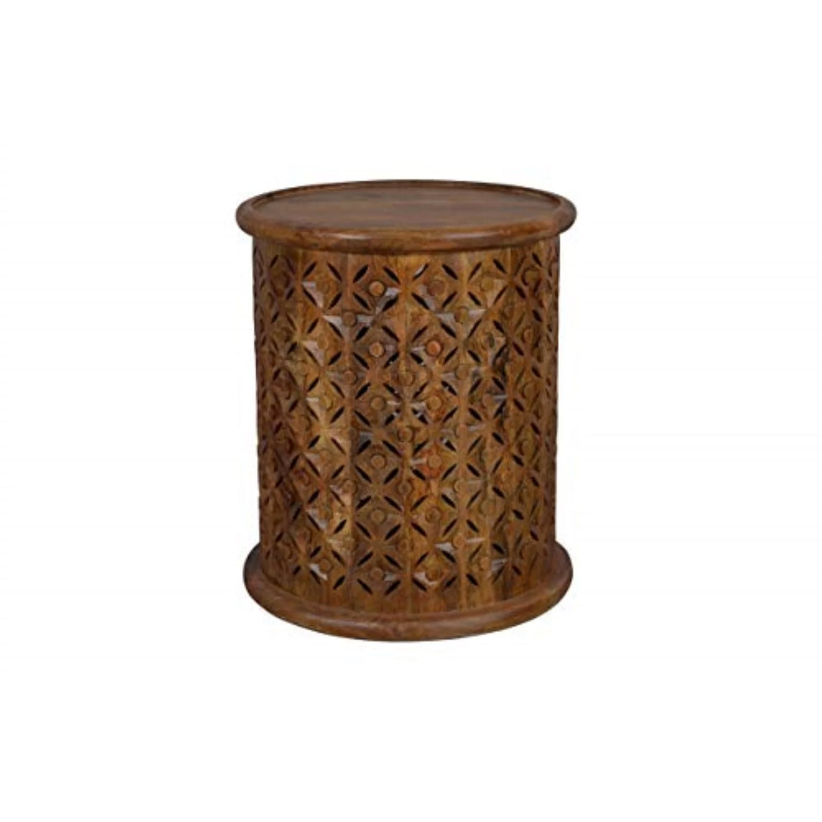 Distressed Hardwood Drum End Table A9672