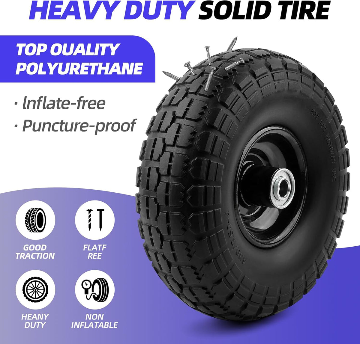 10" Flat-Free Black Replacement Tires 4 Pack H7780