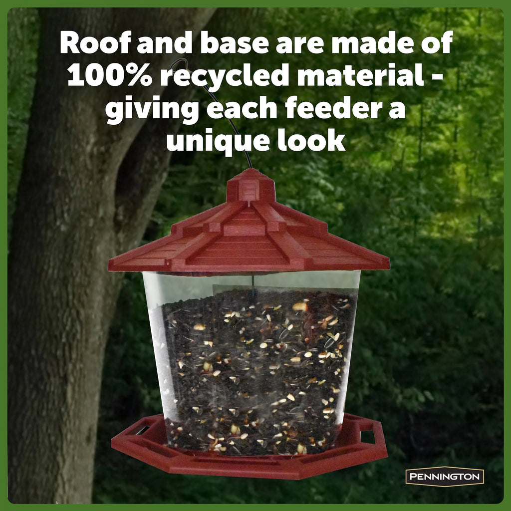 Red Recycled Plastic Wild Bird Hopper Feeder, 7 lb. Capacity, 2 Pack R997