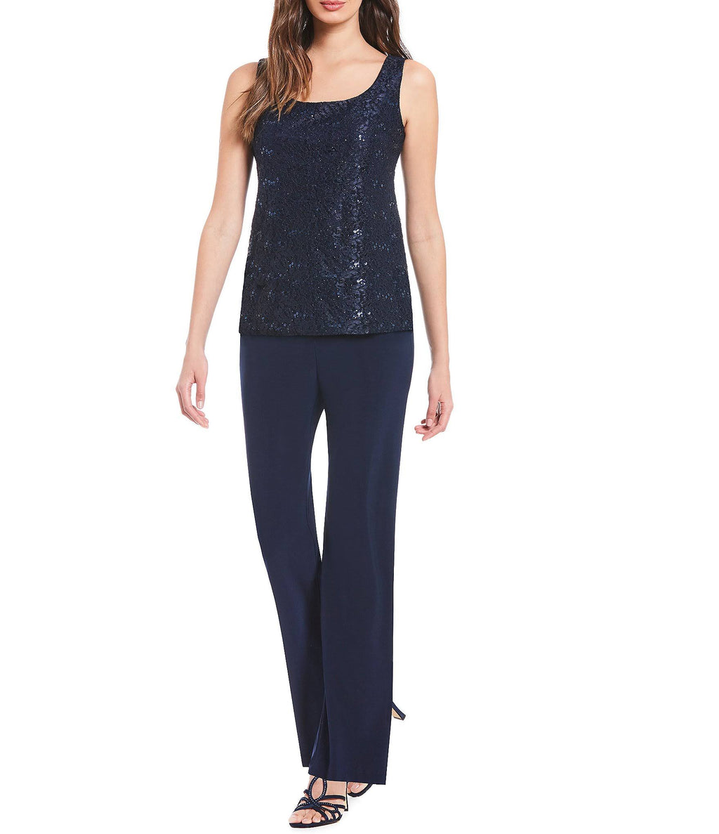 3-Piece Sequin Glitter Scallop Lace Duster Pant Set B2680