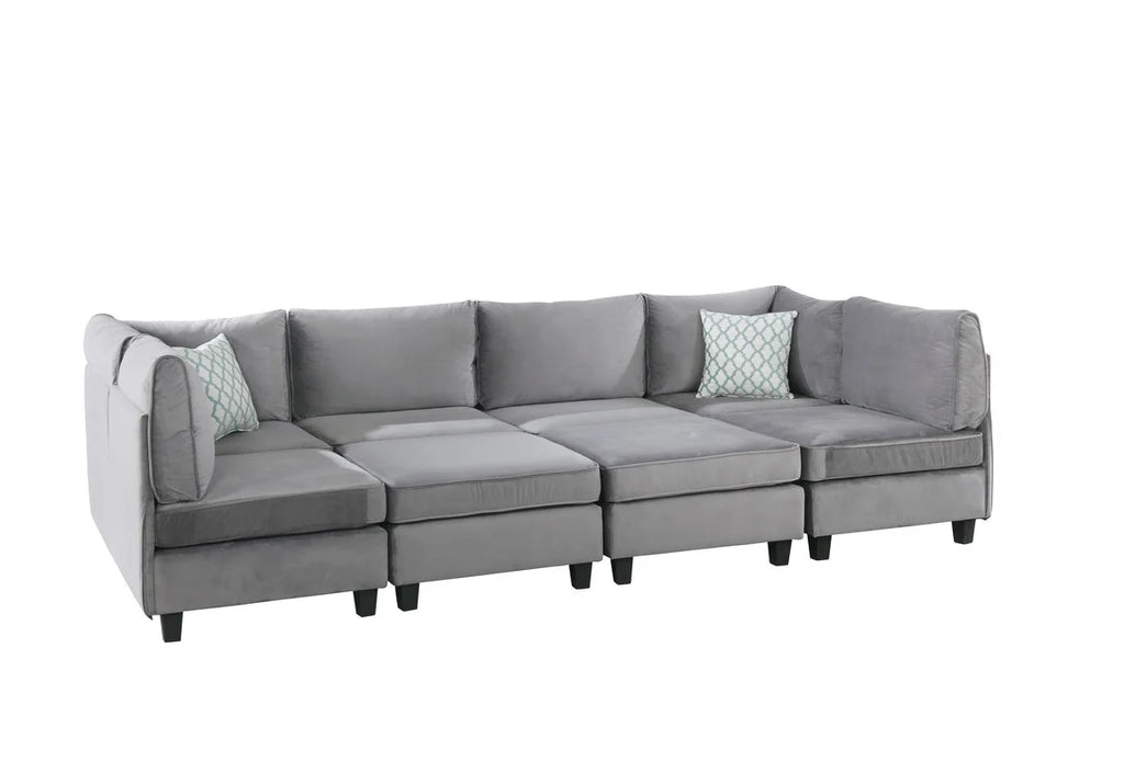 Gray Velvet 8Pc Modular Sectional Sofa I1952