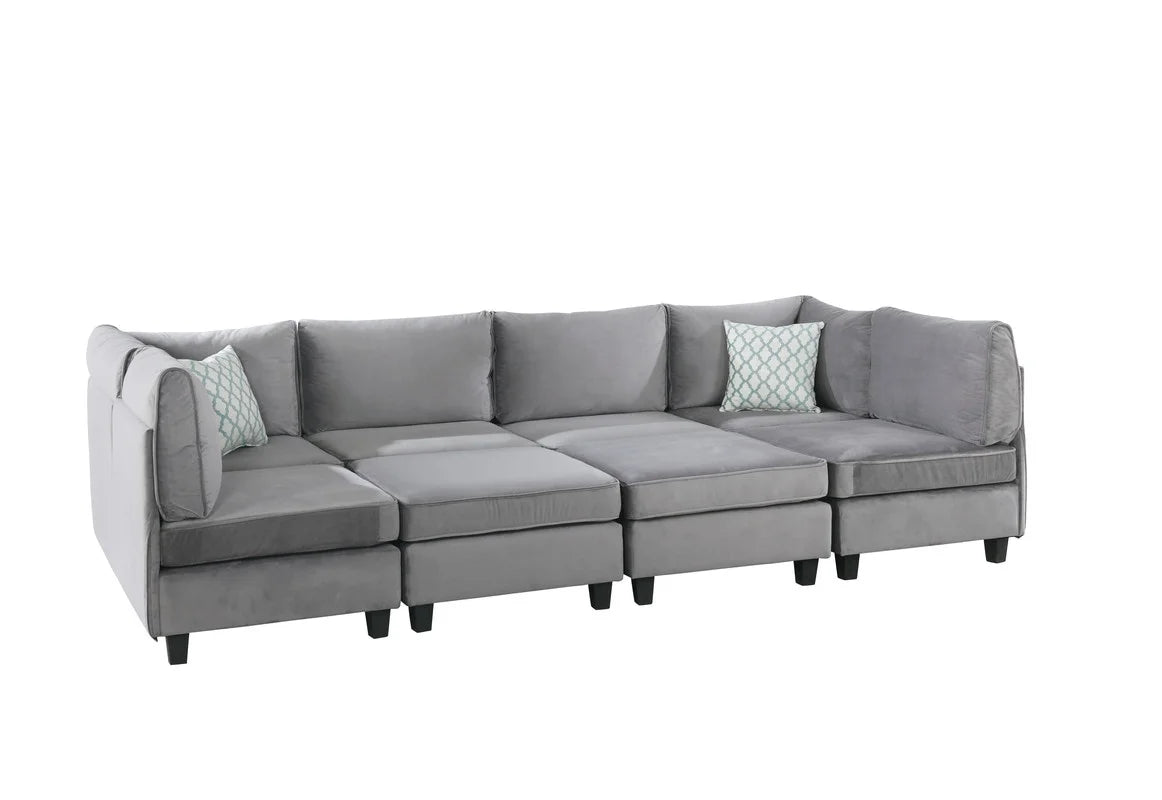 Gray Velvet 8Pc Modular Sectional Sofa I1952