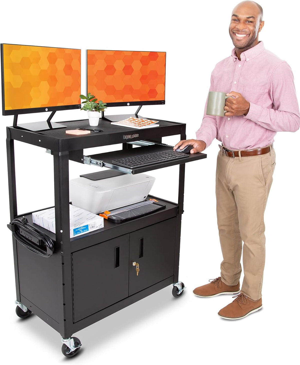 Black Height Adjustable Utility Cart with Locking Cabinet Y386677
