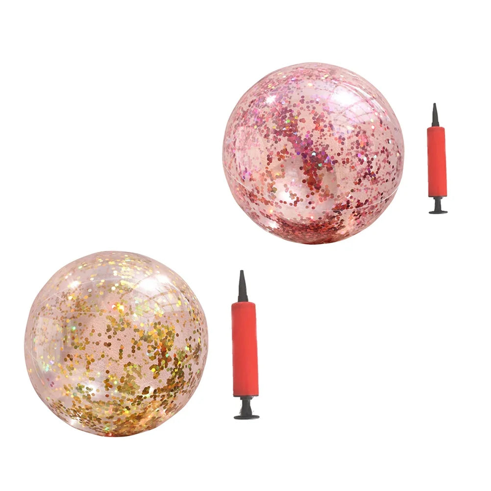2pcs Glitter Sequin Beach Balls Round Transparent PVC Inflatable Ball Toys with Pumps V60783