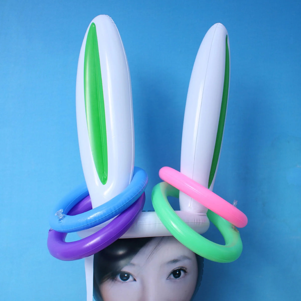 Easter Inflatable Bunny Ear Ring Toss Game Kit with Handheld Pump T51931