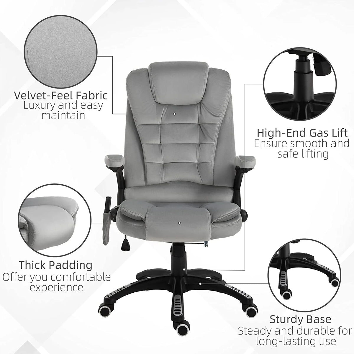 Gray Velvet Reclining Office Chair Y8258