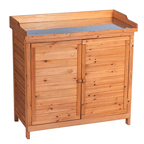 Natural Wooden Storage Cabinet with Potting Bench Q8949