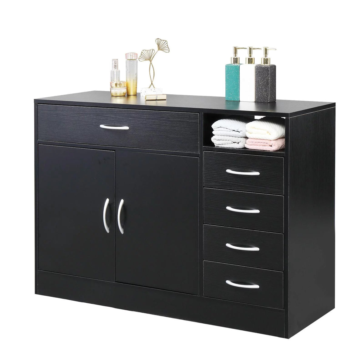Black 5 Drawer Wide Dresser Storage Cabinet X2641