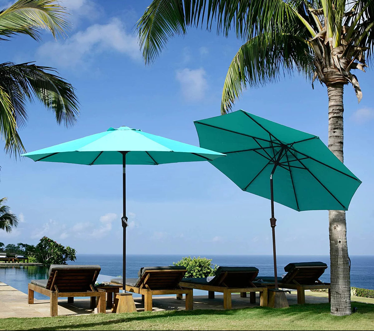 9-Ft Blue Aluminum Patio Umbrella with Tilt & Crank H344
