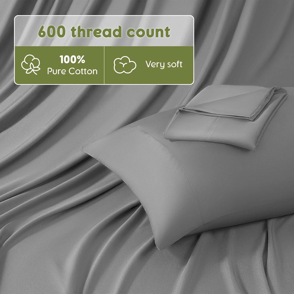 King Size 4 PC Cotton Sateen Weave Bed Sheet Set with Deep Pocket U752
