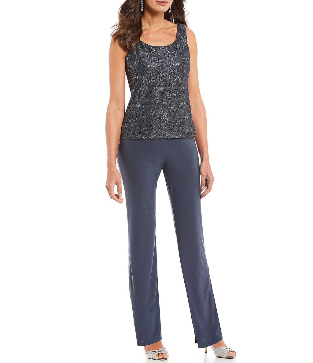 3-Piece Sequin Glitter Scallop Lace Duster Pant Set B2680