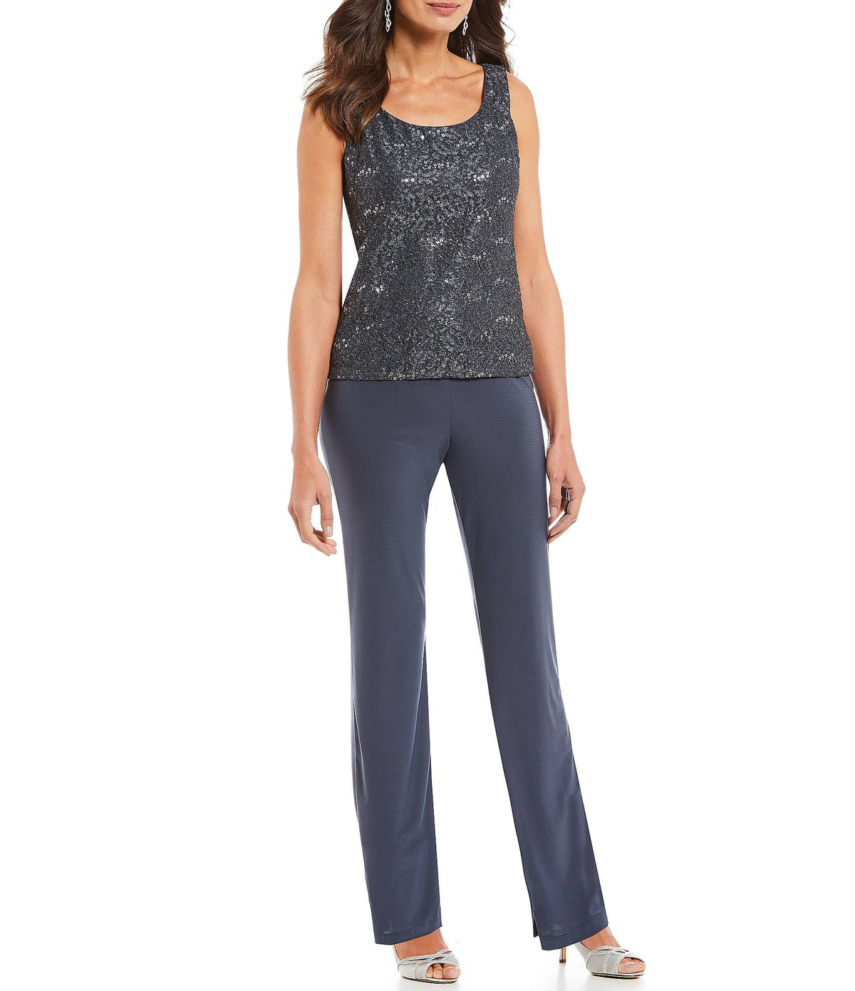 3-Piece Sequin Glitter Scallop Lace Duster Pant Set B2680