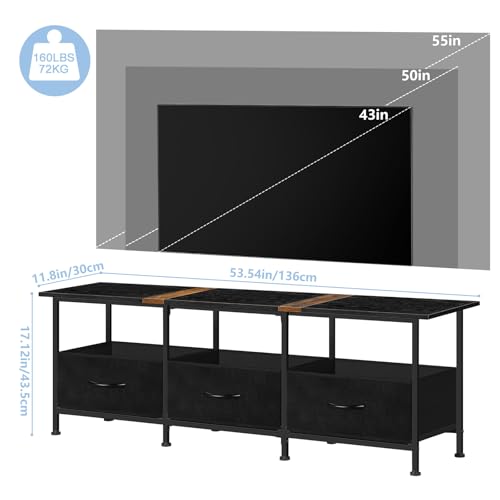 Black TV Stand with 3 Fabric Drawers W36321