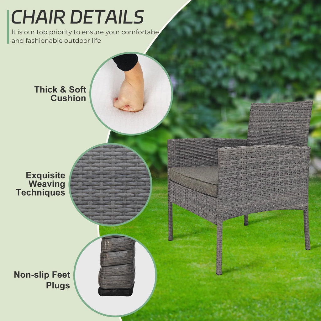4 Piece Wicker Patio Conversation Furniture Set with Glass-Top Coffee Table & Gray Cushions T79435