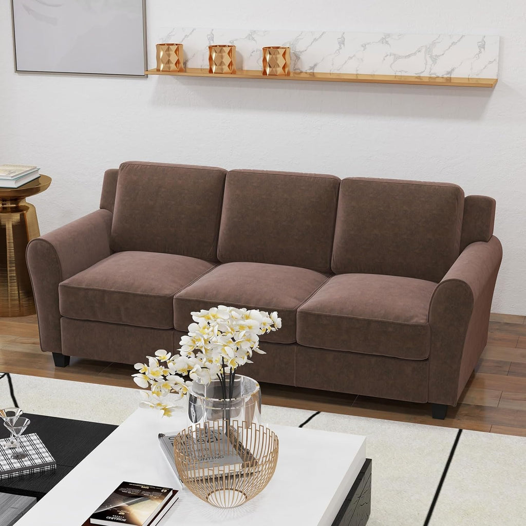 Brown 3 Seater Sofa Couch with Thicked Cushion O209