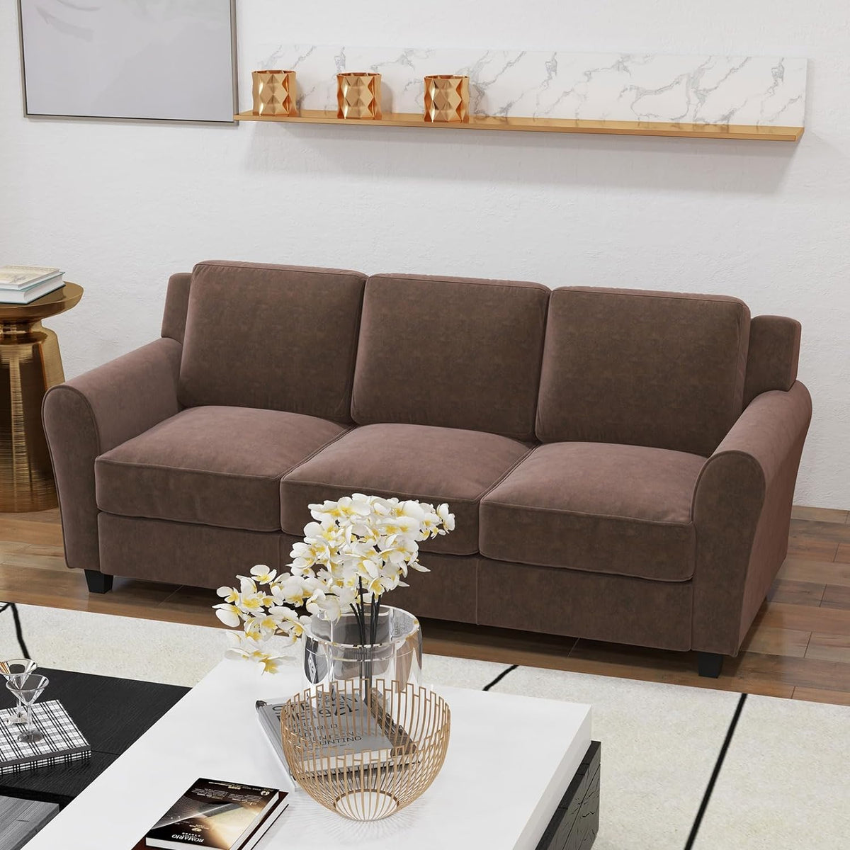 Brown 3 Seater Sofa Couch with Thicked Cushion O209