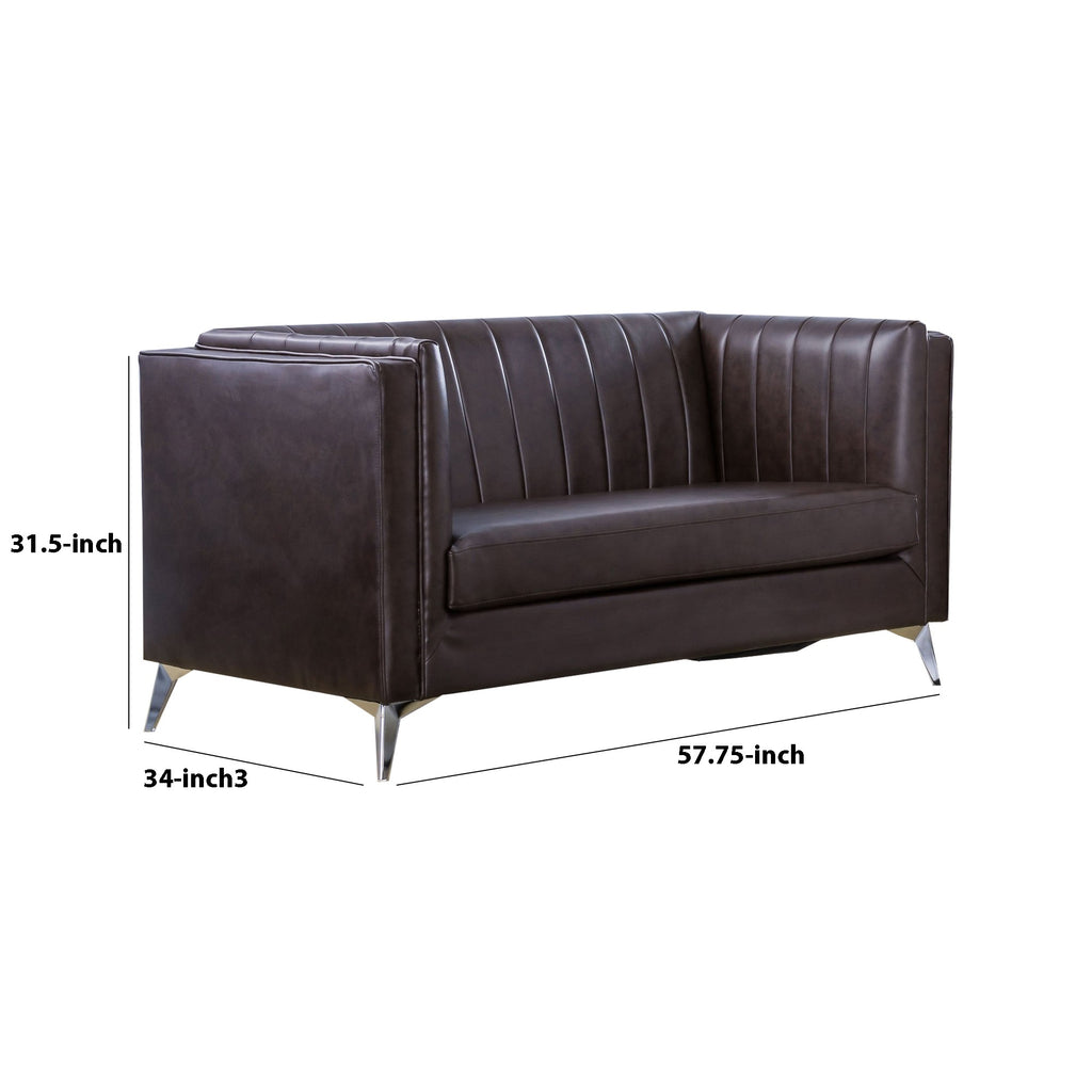 Dark Brown Microfiber Loveseat with Metal Legs H59072